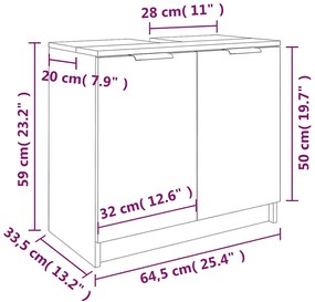 Armário casa de banho 64,5x33,5x59 cm madeira branco brilhante
