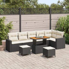 Conjunto de Sofá de Jardim vidaXL 9 Peças com Almofadas Preto Rattan P