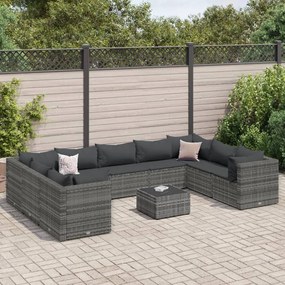 vidaXL 10 pcs conjunto lounge de jardim c/ almofadões vime PE cinzento