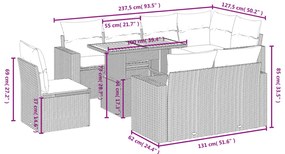 9 pcs conjunto de sofás p/ jardim com almofadões vime PE bege
