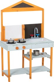 AIYAPLAY Cozinha de Lama Infantil Exterior de Madeira com Fogão Pia Removível Prateleiras para Crianças de 3-8 anos, Azul claro | Aosom Portugal