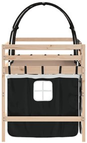 Cama alta criança c/ túnel 90x200 cm pinho maciço branco/preto