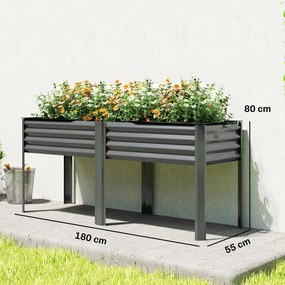 FLoreira em pés de metal 179 x 54 x 25 cm, floreira elevada de metal de 241 L com barras reforçadas e tecido não tecido, cinzento escuro