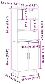 Highboard vidaXL Carvalho Negro 69.5x34x180 cm Madeira de Engenharia