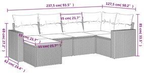 6 pcs conjunto sofás de jardim c/ almofadões vime PE preto