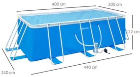 Piscina Desmontável Tubular 440x240x122cm Piscina Retangular de Exterior com Purificador 4.000L/H Mangueiras de Comprimento 100cm e Estrutura de Aço A