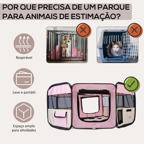 Parque Dobrável para Cães e Gatos Corralito Portátil para Animais Pequenos Impermeável em Tecido Oxford Ø90x41 cm Rosa
