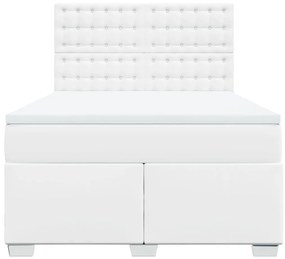 Cama com molas/colchão 160x200 cm couro artificial branco