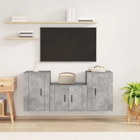 vidaXL Conjunto móveis de TV 3 pcs madeira processada cinzento cimento