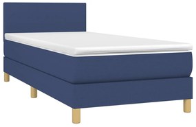 Cama box spring c/ colchão e LED 80x200 cm tecido azul