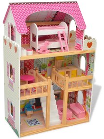 Casa de bonecas com três pisos, madeira, 60x30x90 cm