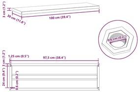 Prateleiras de parede 2 pcs 100x30x3 cm aço inoxidável prateado