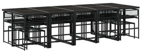 15 pcs conjunto de jantar p/jardim com almofadões vime PE preto