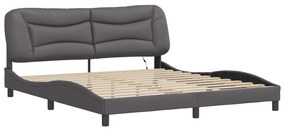 Estrutura de cama c/ luzes LED 180x200cm couro artificial cinza