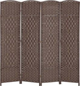 Biombo interior de madeira com 4 painéis 180 x 180 cm, divisória dobrável para sala ou quarto, castanho