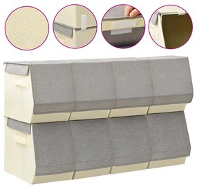 vidaXL Caixas arrumação empilháveis c/ tampas 8 pcs tecido cinza/creme