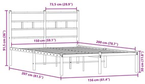 Estrutura de cama sem colchão 150x200cm metal carvalho sonoma