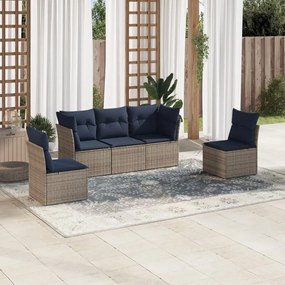 vidaXL 5 pcs conjunto sofás p/ jardim c/ almofadões vime PE cinzento