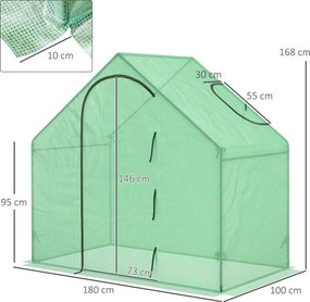 Estufa Transparente de Jardim 180x100x168 cm Estufa de Jardim com Porta Enrolável e Estrutura de Aço Verde