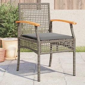 vidaXL Cadeiras de jardim com almofadões 4 pcs vime PE/acácia cinzento