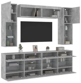vidaXL 6 pcs conj. móveis de parede p/ TV luzes LED cinzento cimento