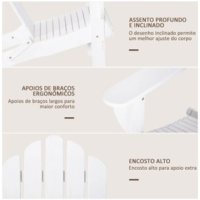 Outsunny Cadeira Adirondack de Madeira Dobrável Cadeira de Jardim com Apoio para os Braços e Encosto Alto para Terraço Balcão Exterior Carga Máx. 113kg 73x73x92cm Branco