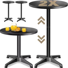 Conjunto de 2 mesas bar altas em alumínio Ø60cm regulável em altura preto