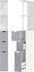 HOMCOM Armário Alto Casa Banho 2 Prateleiras 1 Porta 2 Gavetas Design Moderno Funcional 15x33x136 cm Branco | Aosom Portugal