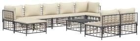 10pcs conjunto lounge de jardim c/ almofadões vime PE antracite