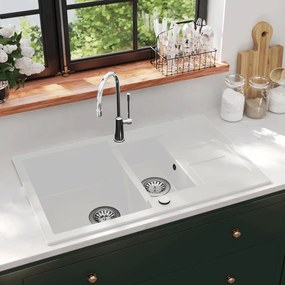 vidaXL Lava-louça com 2 cubas granito branco