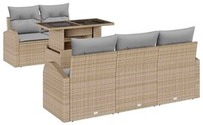 Sofá de Jardim 6 Peças com Almofadas Bege em Rattan Sintético
