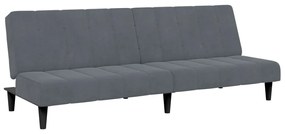 Sofá-cama 2 lugares c/ apoio de pés veludo cinzento-escuro