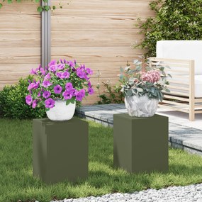 vidaXL Suportes de Planta para Exterior Pilar 2 pcs Verde Azeitona 24x24x35 cm Aço