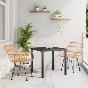 Conjunto de Jantar de Jardim 3 Peças Vime Poliéster Castanho