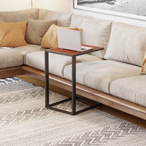 HOMCOM Mesa lateral para sofá Mesa lateral em forma de C Estrutura metálica e tampo da mesa de madeira de MDF 40.6x50.8x63.5 cm Cor de noz