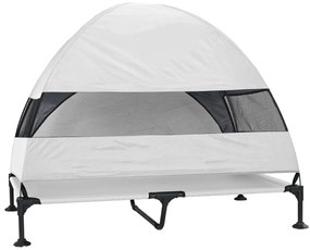 Cama Elevada para Cães com Toldo Removível Cinza Prateado XL Aço