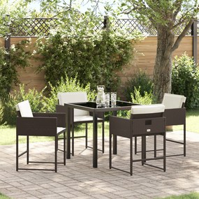 vidaXL Conjunto de Jantar de Jardim de 5 Peças com Almofadas em Rattan Poliéster Castanho