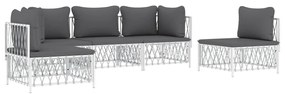 5 pcs conjunto lounge de jardim com almofadões aço branco