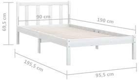 Estrutura de cama solteiro 90x190 cm pinho maciço branco