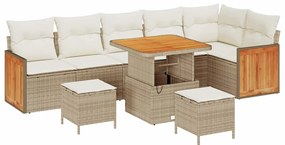 Conjunto de Sofá para Jardim vidaXL de 9 Peças com Almofadas Bege Vime