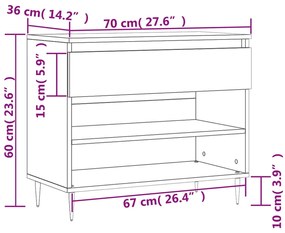 Sapateira Dara - Com 1 Gaveta e 2 Prateleiras - Cor Preto - 70x36x60 c