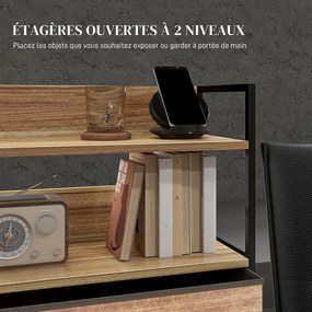 Móvel de arrumação de estilo industrial, com 3 gavetas tecido e 2 prateleiras - 60 x 29 x 101 cm - MDF e metal natural, preto