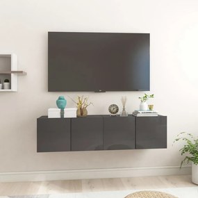 vidaXL Móveis de TV para parede 2 pcs 60x30x30 cm cinzento brilhante