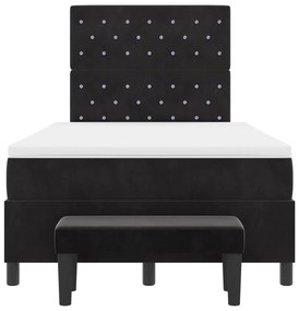 Cama Box Spring com Colchão e Banco Preto 120x200 cm Veludo