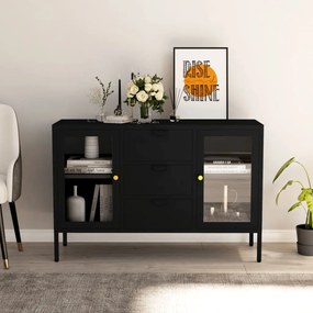 vidaXL Aparador 105x35x70 cm vidro temperado e aço preto