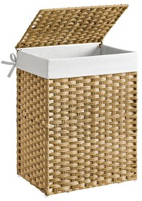 Cesto de roupa suja SONGMICS feito à mão, cesto de roupas de vime sintético de 90 L com tampa e alças, dobrável, com forro removível, natural LCB51NL