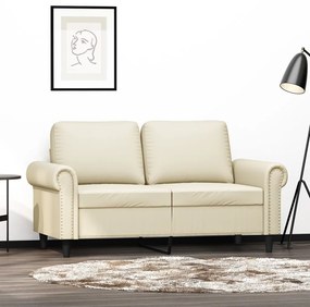 Sofá de 2 lugares 120 cm couro artificial cor creme