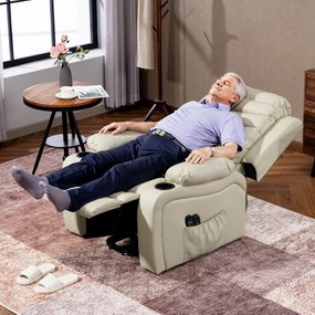 Poltrona Relax Reclinável Elétrica Elevatória com Massagem Vibratória Aquecimento e Porta USB 93x95,5x100 cm Creme