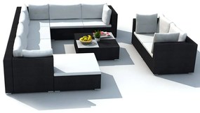10 pcs conjunto lounge de jardim c/ almofadões vime PE preto