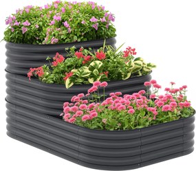 Floreira de jardim com fundo aberto 158 x 109 x 82 cm, 3 níveis, para ervas aromáticas, legumes, frutas e flores, cinzenta